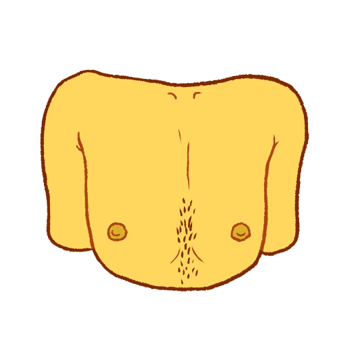 an emoji yellow chest with a small amount of light brown hair between the breasts.